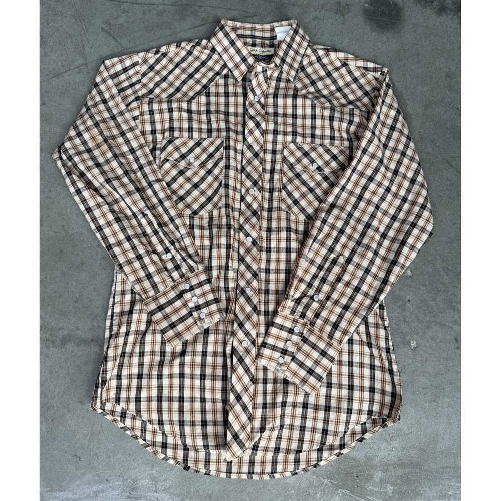 VTG Mens Sz Medium Roper Gold Collection Pear Snap Button Plaid Pattern Shirt